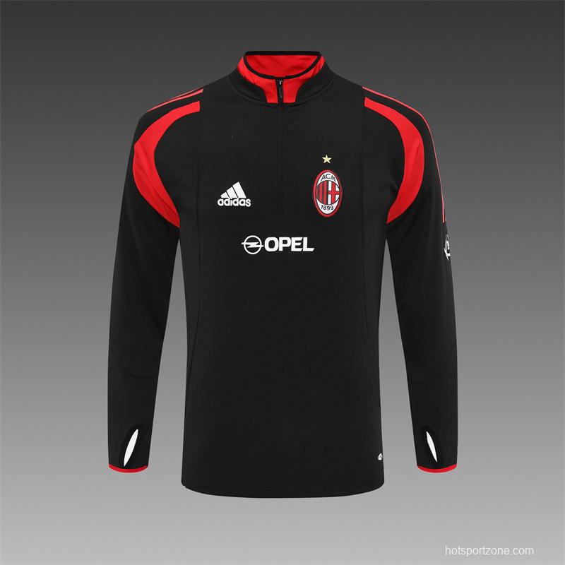 Retro 04/05 AC Milan Black Half Zipper Jacket+Long Pants