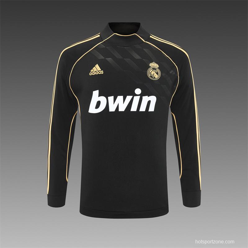 Retro 11/12 Real Madrid Black Half Zipper Jacket+Long Pants
