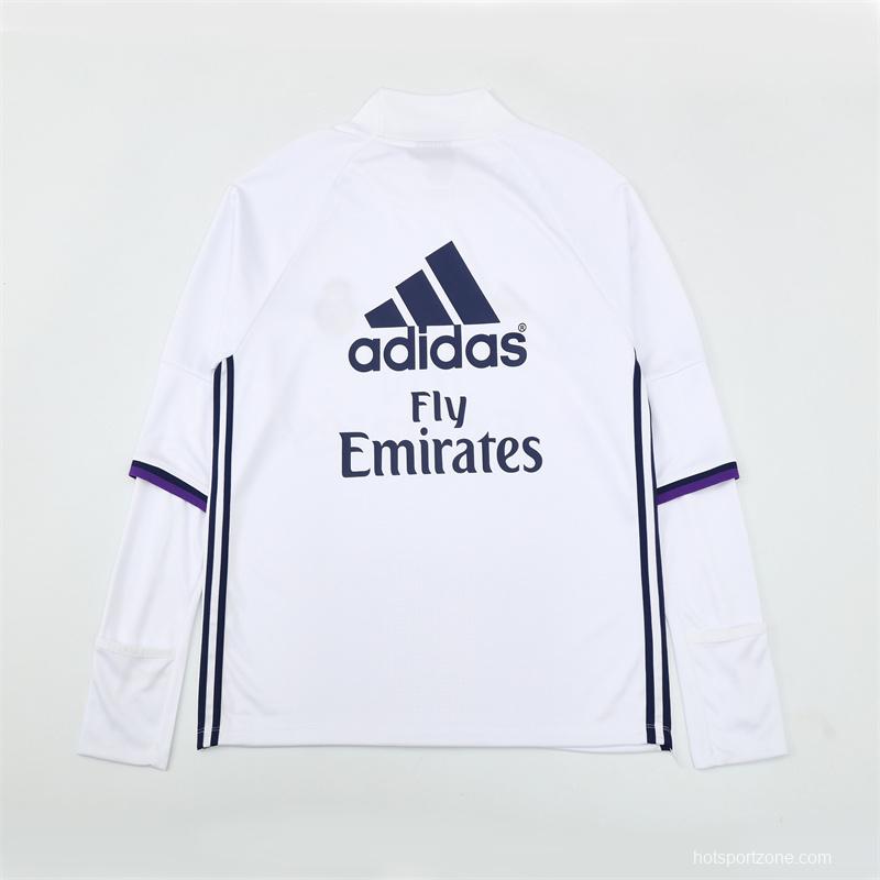 Retro 16/17 Real Madrid White Half Zipper Jacket