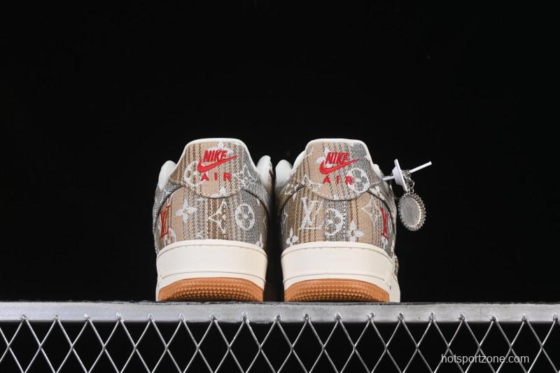Nike Air Force 1 '07 Low LV Collaboration Grey Brown Floral Canvas Casual Sneakers - DF0188-076