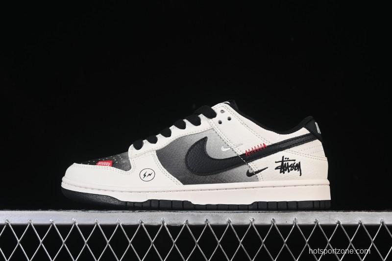 Nike SB Dunk Low Stussy Collaboration Lightning Fade Beige Black Anniversary Custom Low-Top Casual Skate Shoes - QW5836-020