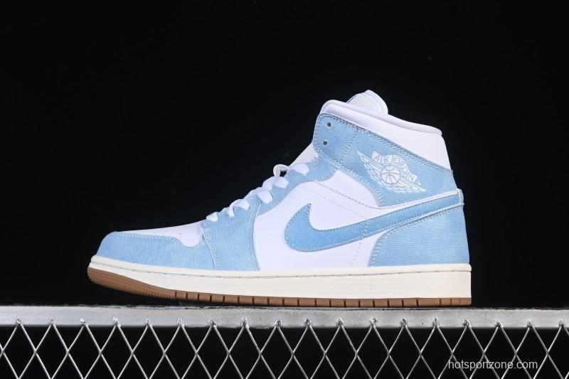Nike Air Jordan 1 Mid Retro Denim Blue Casual Sneakers - HQ2005-100
