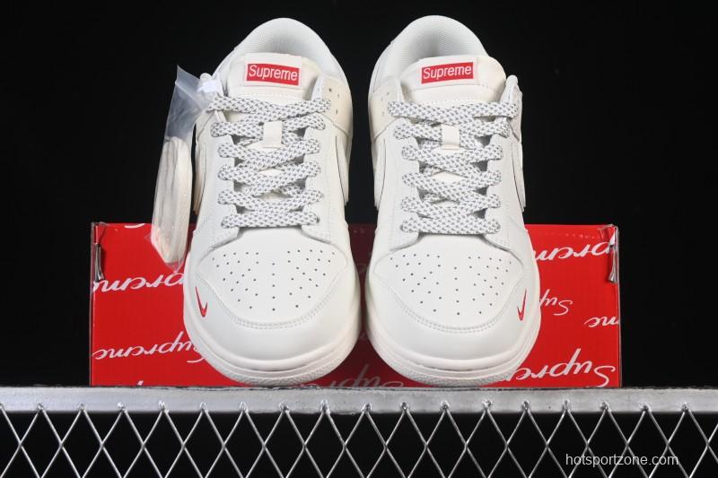 Nike SB Dunk Low Supreme Collaboration Off-White Red Swoosh Low-Top Casual Skate Shoes - CS1688-109
