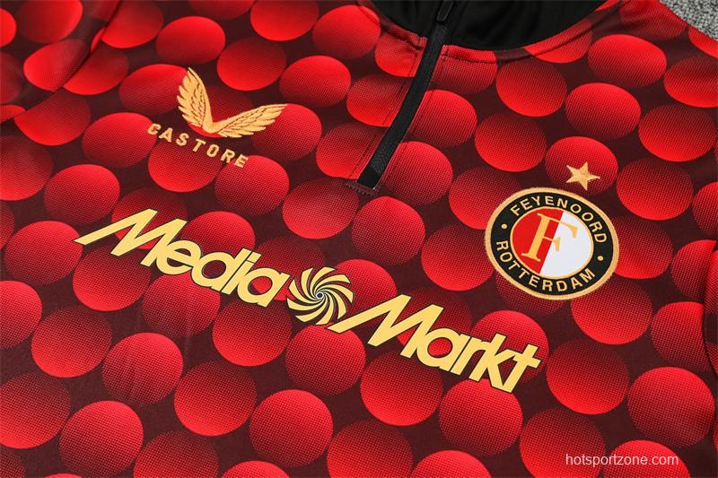 25/26 Feyenoord Red Black Camouflage Half Zipper Jacket+Long Pants