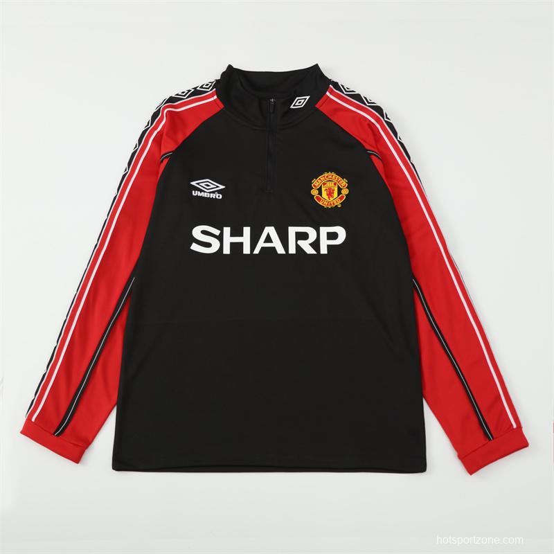 Retro 98/99 Manchester United Black Half Zipper Jacket+Long Pants