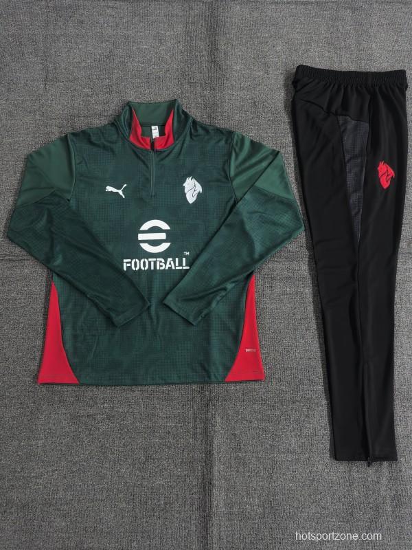 25/26 Kids AC Milan Green Camouflage Half Zipper Jacket+Long Pants