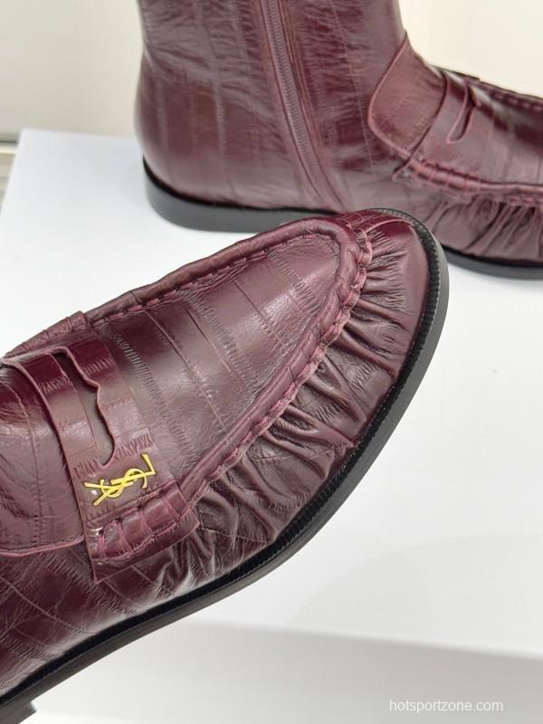 Saint Laurent YSL Letter Loaf Short Boots with Pleated Edge - KFY00430