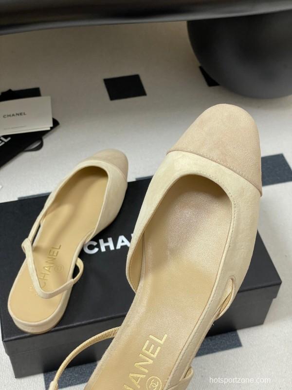Chanel Sling-back Two-Tone Suede Slingback Sandals Flat/Block Heel - KFY00280
