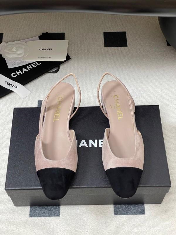 Chanel Sling-back Two-tone Suede Slingback Sandals Flat/Block Heel - KFY00280