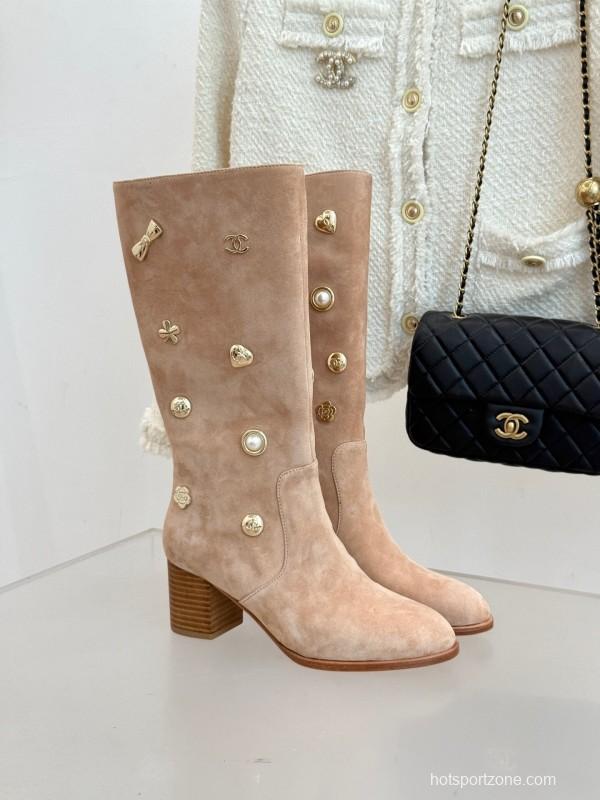 Chanel 25K Double C Metal Buckle High Heel Boots - KFY00530