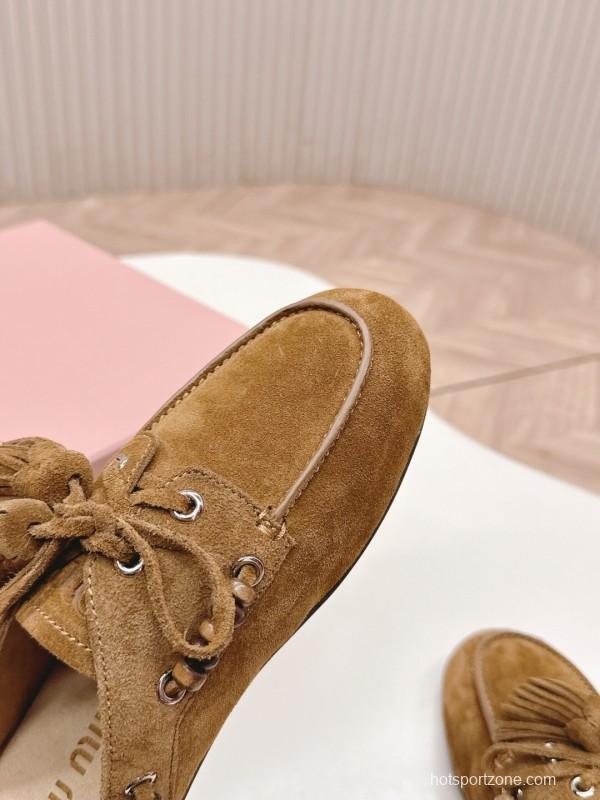 Miu Miu Fall Winter 2025 Tassel Loafer Mule with Beaded Accents - LY00320