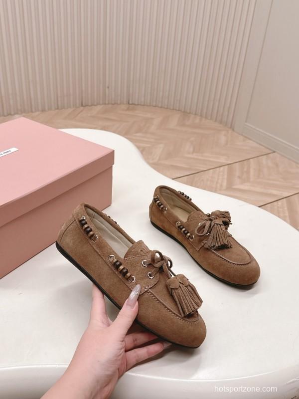 Miu Miu Fall/Winter 2025 Tassel Loafer Mule with Bead Accents - LY00330