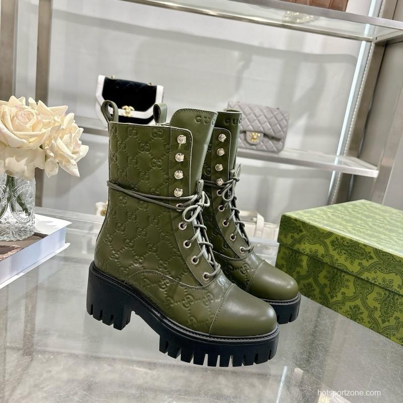 Gucci GG Lace-Up Ankle Boots in Calfskin - LY00380