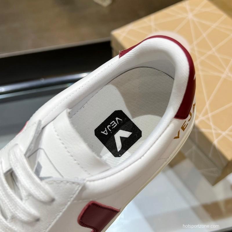 VEJA Classic White Sneakers V Logo Lace-Up Retro Flat Platform Casual Sports Shoes - LY00220