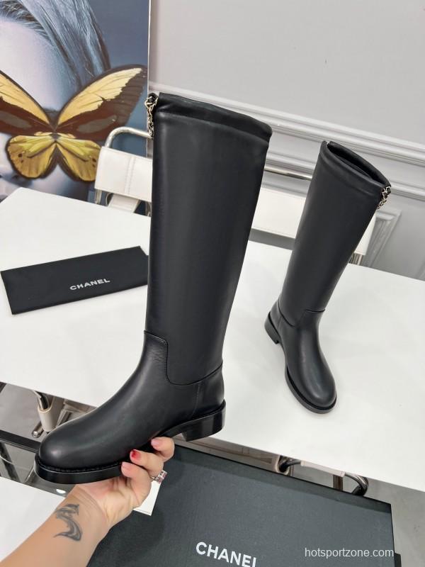 Chanel 2025 SS Quilted Leather Chain CC Four-Leaf Clover Flat Ankle Boots - LY00510