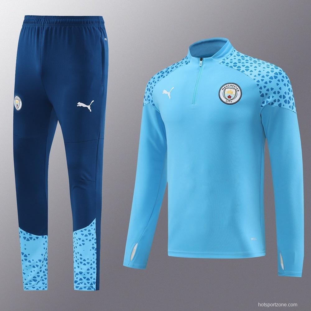25/26  Manchester City Sky Blue Half Zipper Jacket+Long Pants