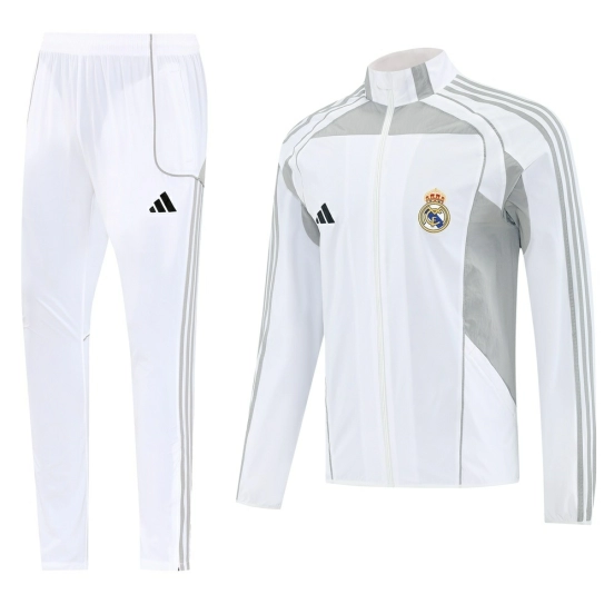 25/26 Real Madrid White Half Zipper Jacket+Long Pants S-3XL