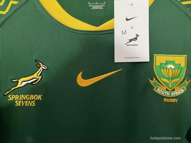 25/26 South Africa Springbok Sevens Green with Gold Chevron Sleeves Jersey