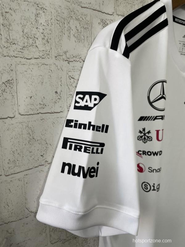 2026 Mercedes-AMG Petronas F1 Team White with Black Shoulder Stripes Shirt