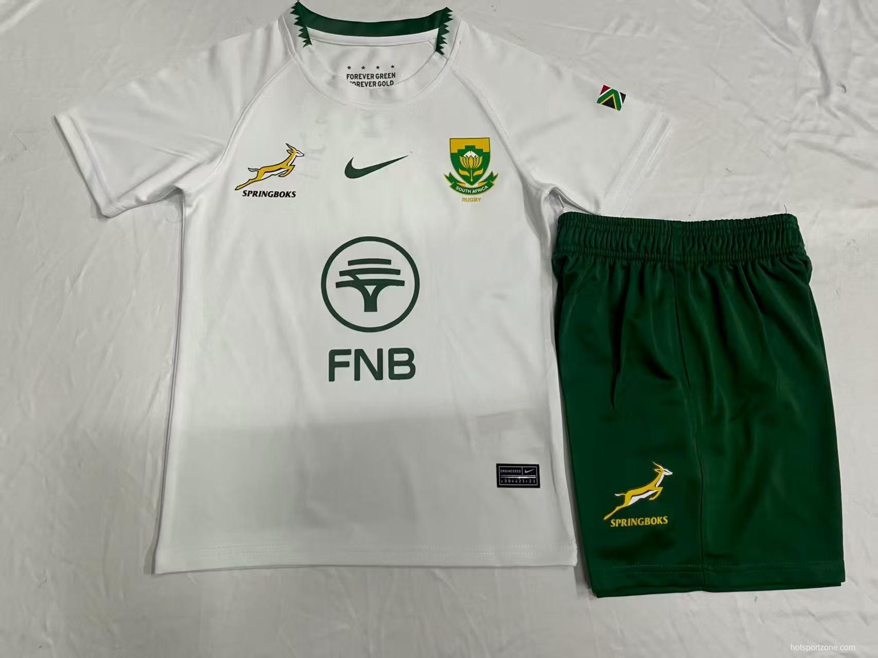 2026 Kids South Africa Away Springboks White with Green Trim Rugby Jersey