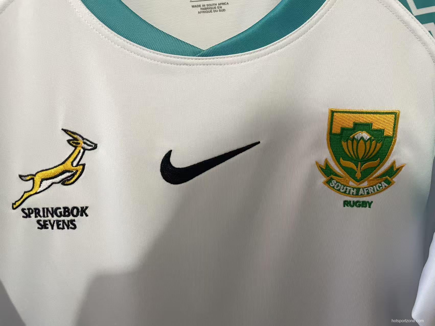 25/26 South Africa Springbok Sevens White with Teal Chevron Sleeves Jersey
