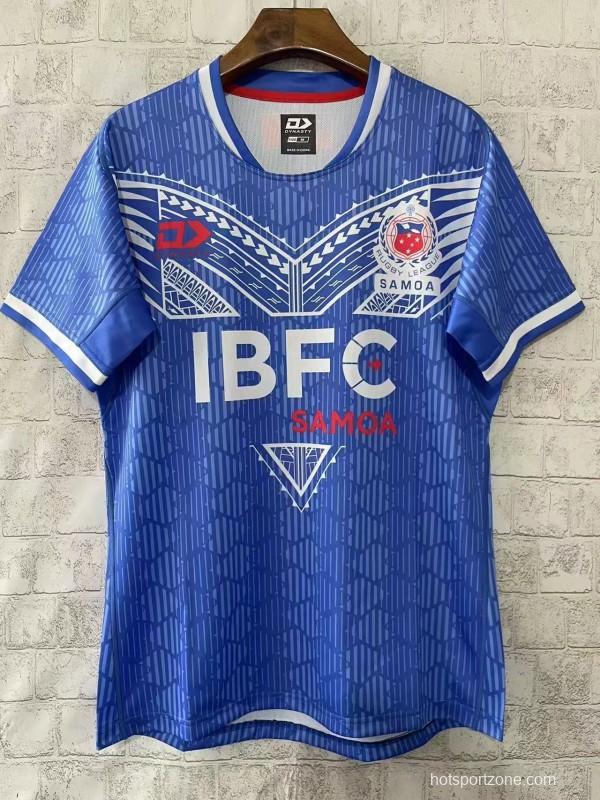 2026 Samoa Rugby League Blue with Traditional Polynesian Pattern Jersey