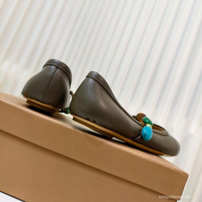 Gianvito Rossi Bohemian Style Turquoise Flat Ballet Shoes - LY00320