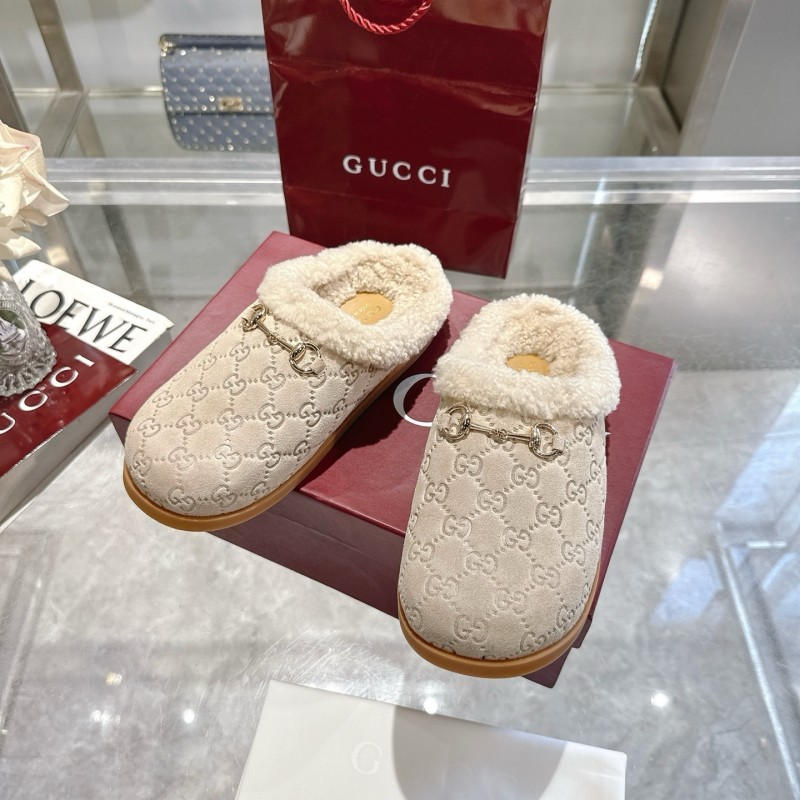 Gucci 2022/SS Women's Suede Leather Horsebit Wool Loafers - LY00260