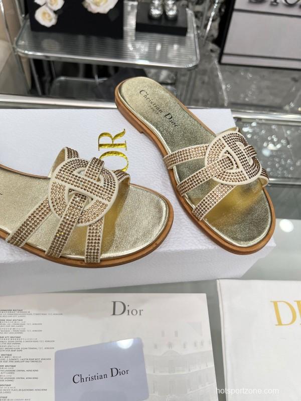 Dior D-Lane Sandals Hollow-out Monogram Flat Slides - LY00220/LY00260