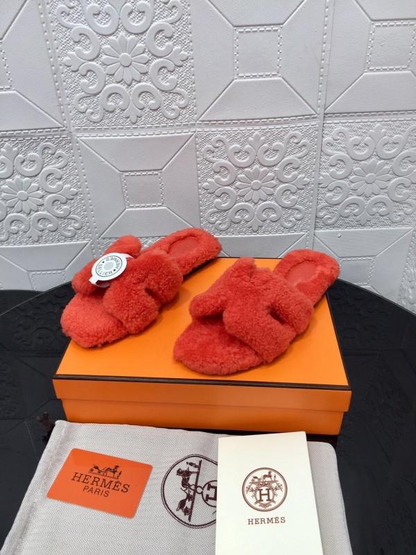 H Teddy Wool H Slippers Flat Sole Fur Slides - LY00240