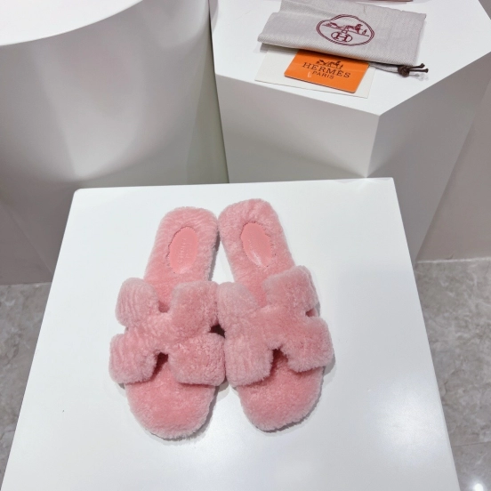 Hermes Teddy Wool H Slippers Flat Fur Slippers - LY00240