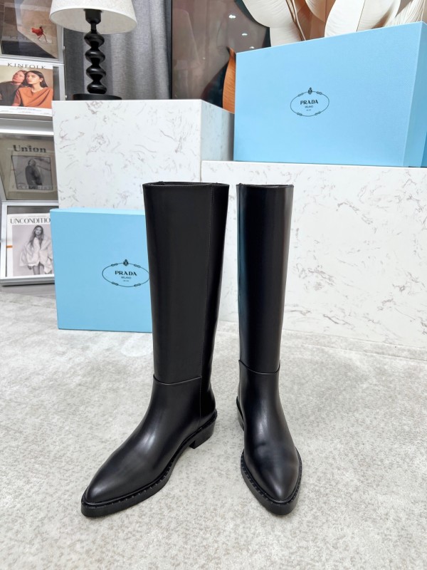 Prada Classic Triangle Logo Pointed Toe Boots - LY00350