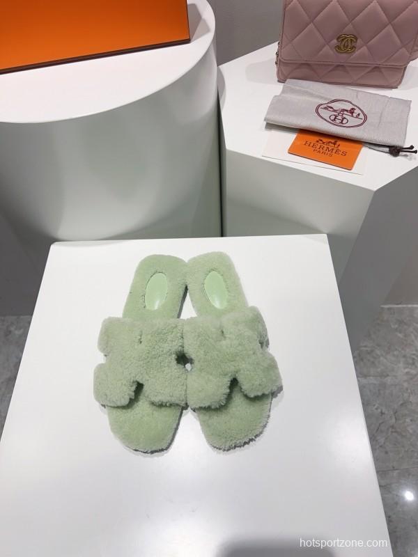H Teddy Wool H Slippers Flat Sole Winter Edition - LY00240