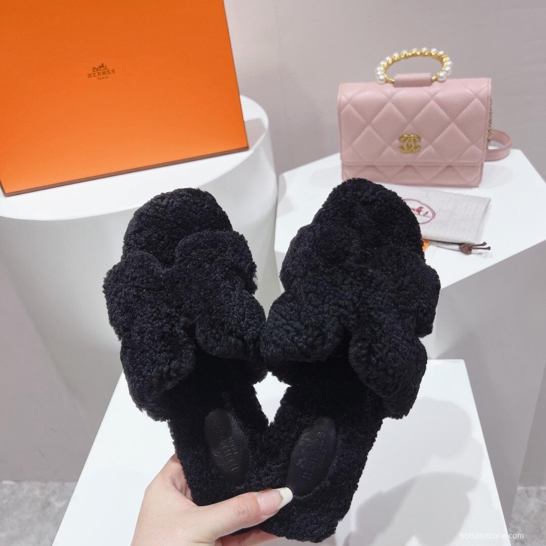 H Teddy Wool H Slippers Flat Sole Winter Edition - LY00240