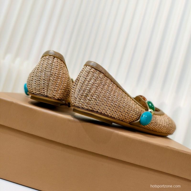 Gianvito Rossi Bohemian Style Turquoise Flat Ballet Shoes - LY00320