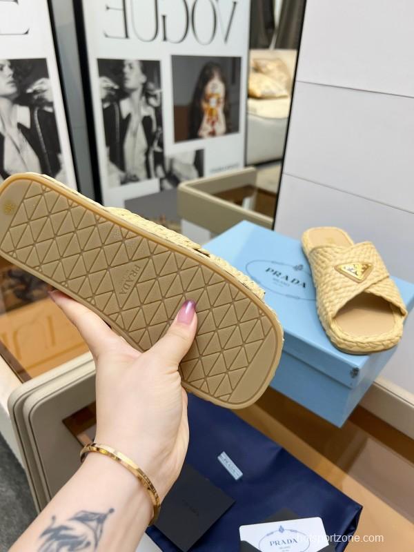 Prada Raffia Handwoven Cross Sandals 2025SS - KFY00260