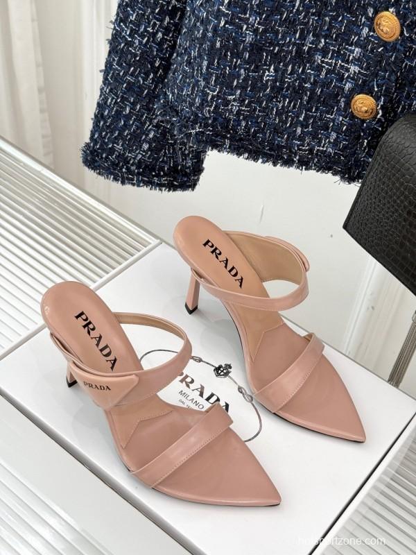 Prada Pointed Toe High Heel Sandals with Triangle Buckle - KFY00280