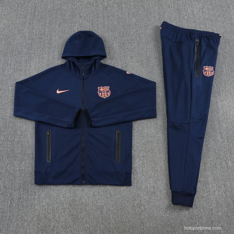 25/26 Barcelona 01 Royal Blue Hoodie Full Zipper Jacket+Long Pants