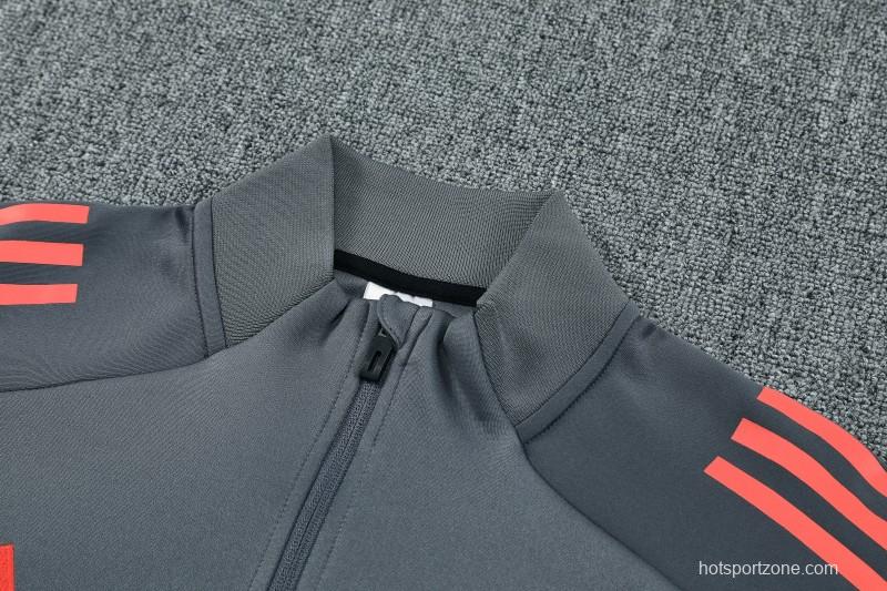 25/26 Bayern Munich Grey with Red Sleeves Half Zipper Jacket Tracksuit +Long Pants