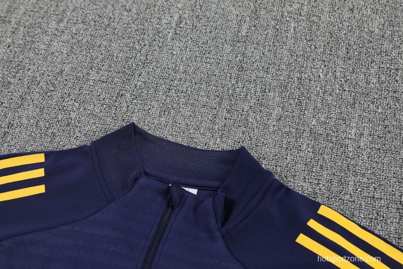 25/26 Boca Juniors Navy Blue with Yellow Stripes Half Zipper Jacket Tracksuit +Long Pants