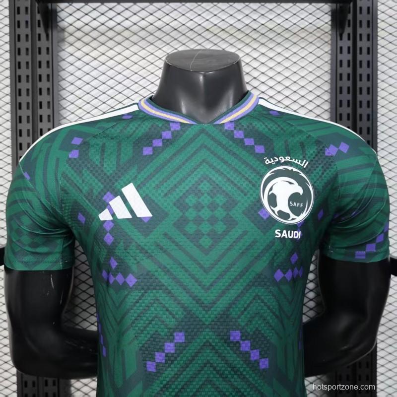 Player Version 2026 Saudi Arabia Home Green with Geometric Diamond Pattern Jersey