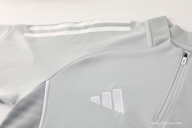 25/26  Adidas Light Grey Full zipper Jacket Tracksuit+ long pants