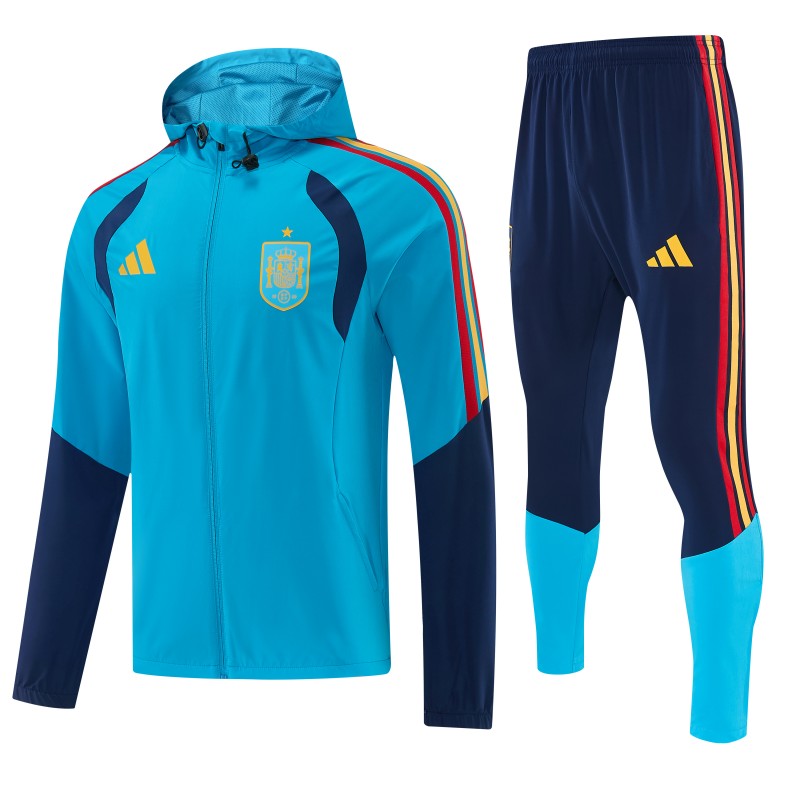 26/27  Spain Light Blue & Navy Blue Full Zipper Hooded Jacket Tracksuit + Long Pants