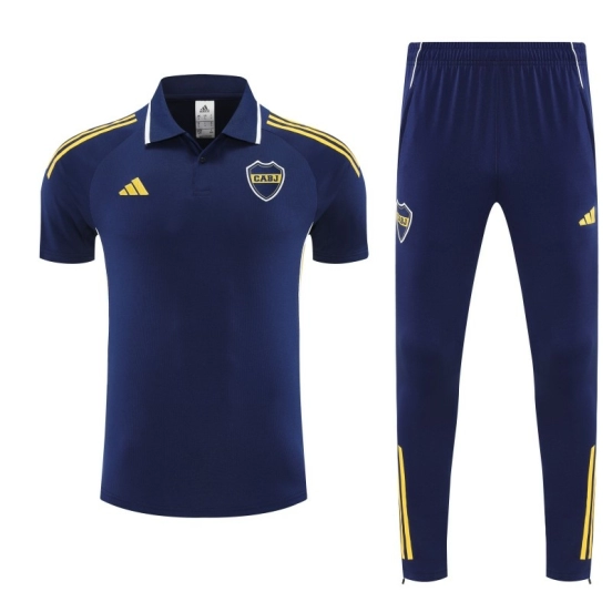 26/27  Boca Juniors Navy Blue Polo Training Shirt + Long Pants Tracksuit