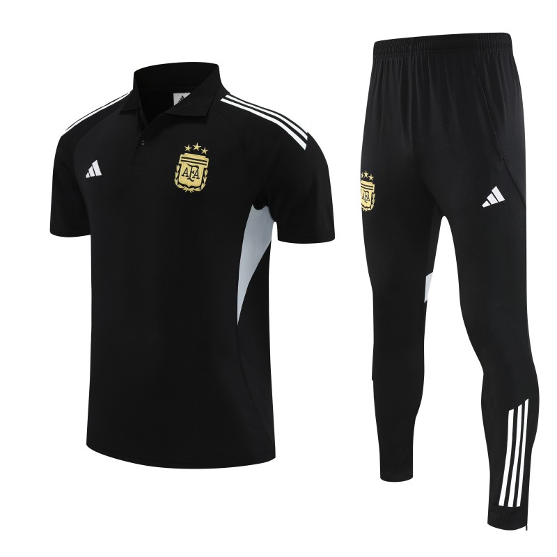 26/27  Argentina Black Polo Training Shirt + Long Pants Tracksuit