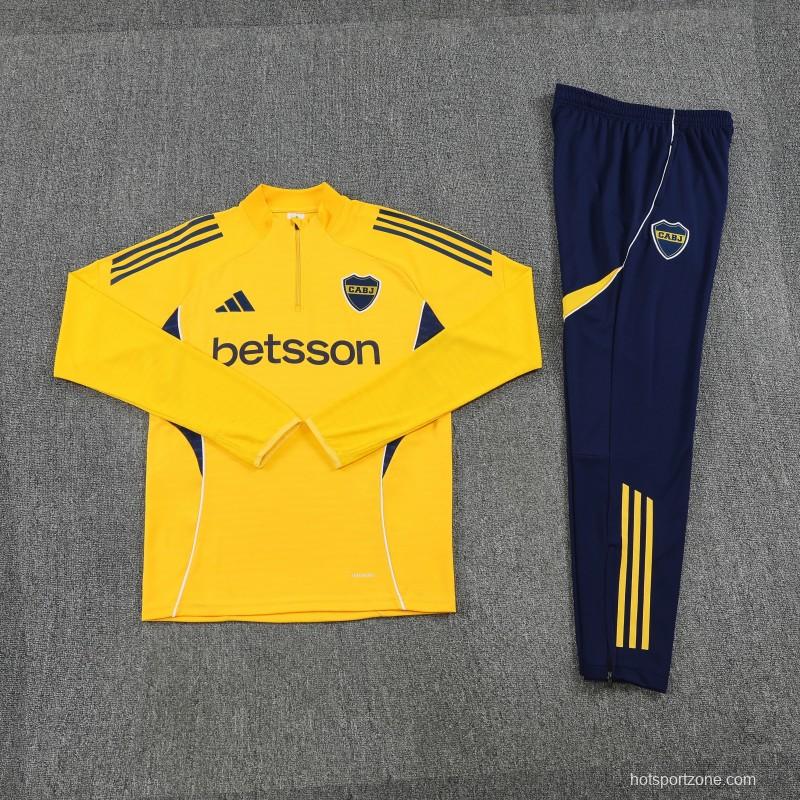 26/27 Boca Juniors Yellow & Navy Blue  Half Zipper Jacket Tracksuit + Navy Blue Long Pants