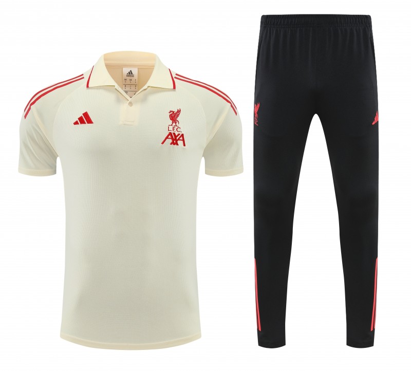 26/27  Liverpool White  Polo Training Shirt + Long Pants Tracksuit