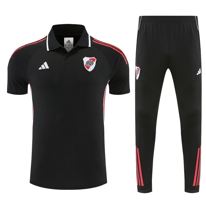 26/27 River Plate Black Polo Training Shirt + Long Pants Tracksuit