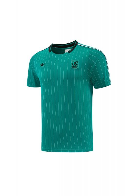 26/27 Liverpool   Green Pinstripe  Short Sleeve+Soccer Shorts