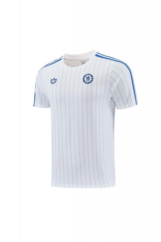 26/27 Chelsea FC White Stripes Short Sleeve+Blue Soccer Shorts